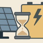 una batteria, un pannello fotovoltaico e una clessidra