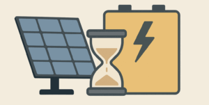 una batteria, un pannello fotovoltaico e una clessidra