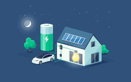 auto in ricarica di notte tramite batteria di accumulo