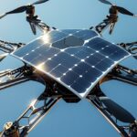 drone in volo con pannello solare