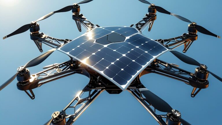 drone in volo con pannello solare