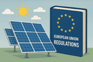 pannello solare con libro normative unione europea