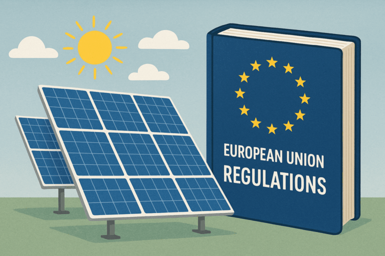 pannello solare con libro normative unione europea
