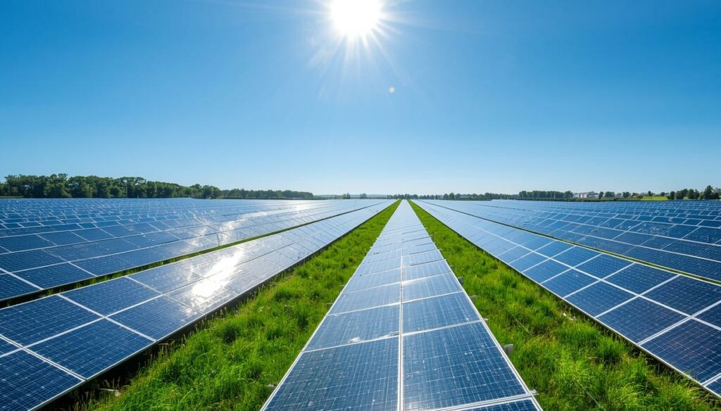 parco solare, pannelli fotovoltaici su prato